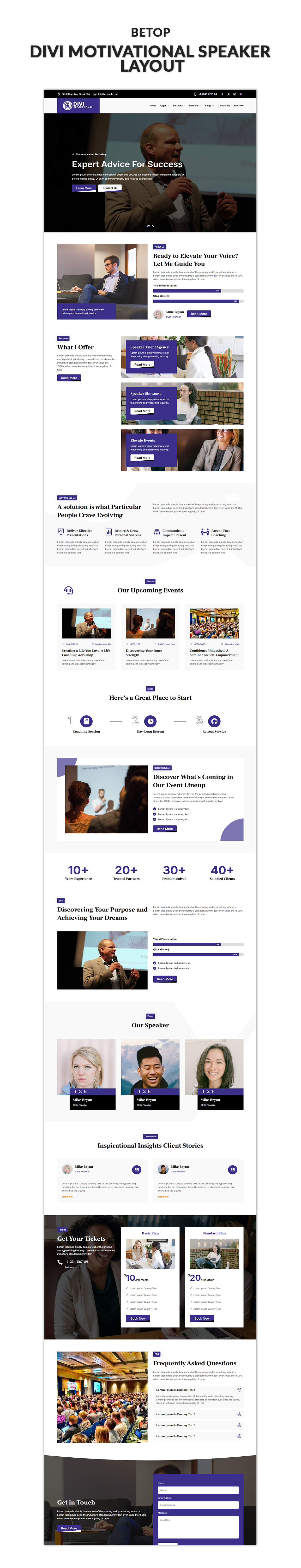 03 Divi Motivational Speaker Layout Showcase Security Guard Pro Divi Layout