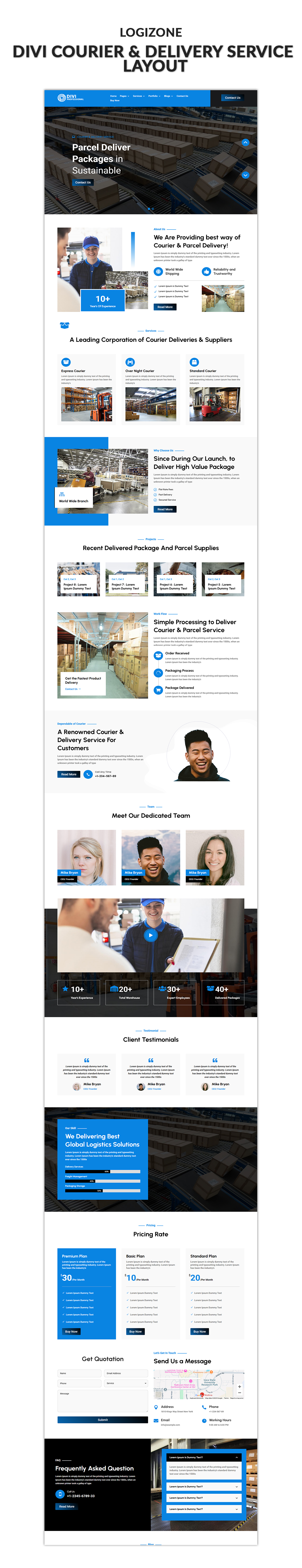 03 Divi Courier & Delivery Service Layout Showcase Blogger Pro Divi Layout