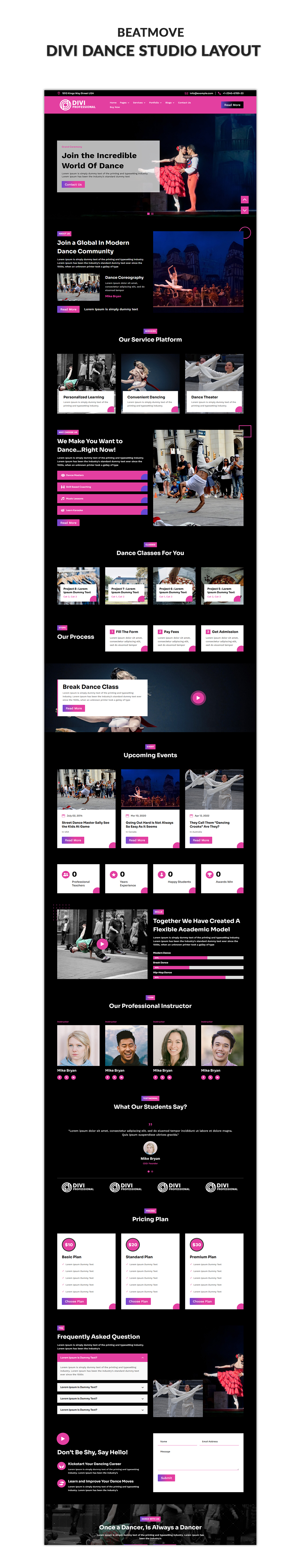 03 Divi Dance Studio Layout Showcase Blogger Pro Divi Layout