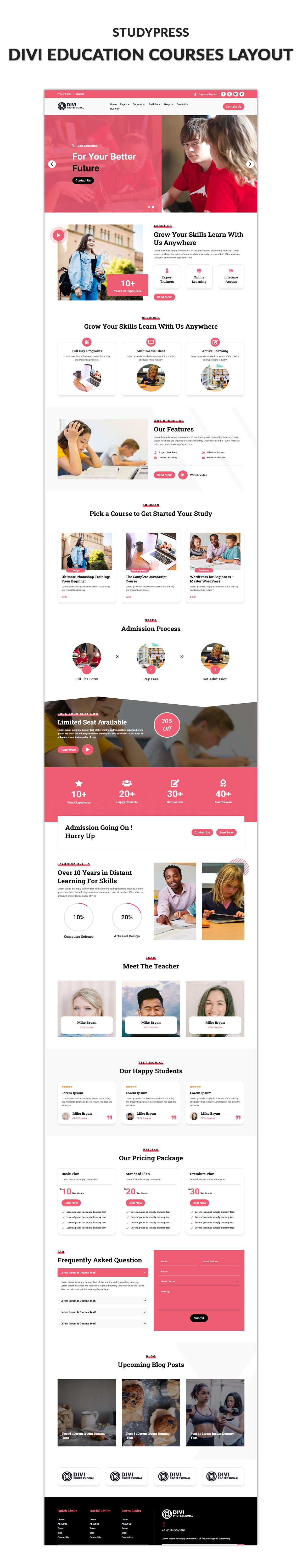 03 Divi Education Courses Layout Showcase Kindergarten Pro Divi Layout