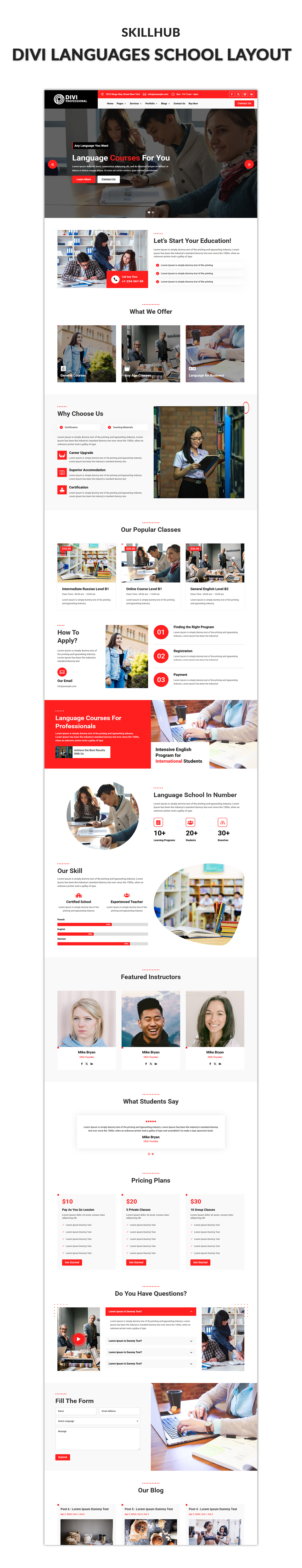 03 Divi Languages School Layout Showcase Blogger Pro Divi Layout