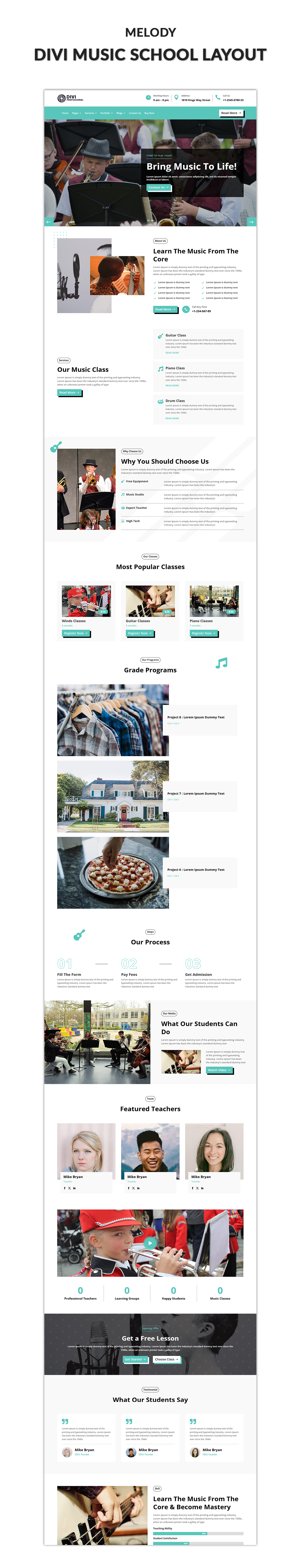 03 Divi Music School Layout Showcase Kindergarten Pro Divi Layout