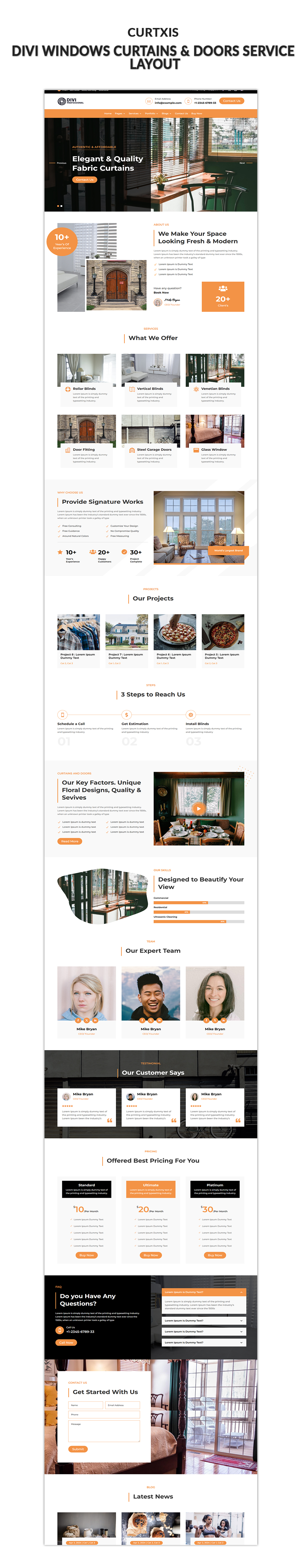 03 Divi Windows Curtains & Doors Service Layout Showcase Blogger Pro Divi Layout